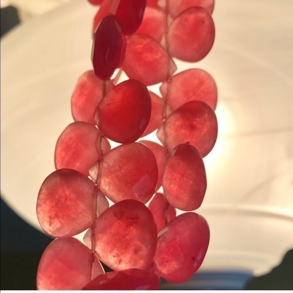 Genuine Real PiNK JADE Necklace 50+ Teardrops & Sterling EARRINGS Chic Luxury - Picture 6 of 9